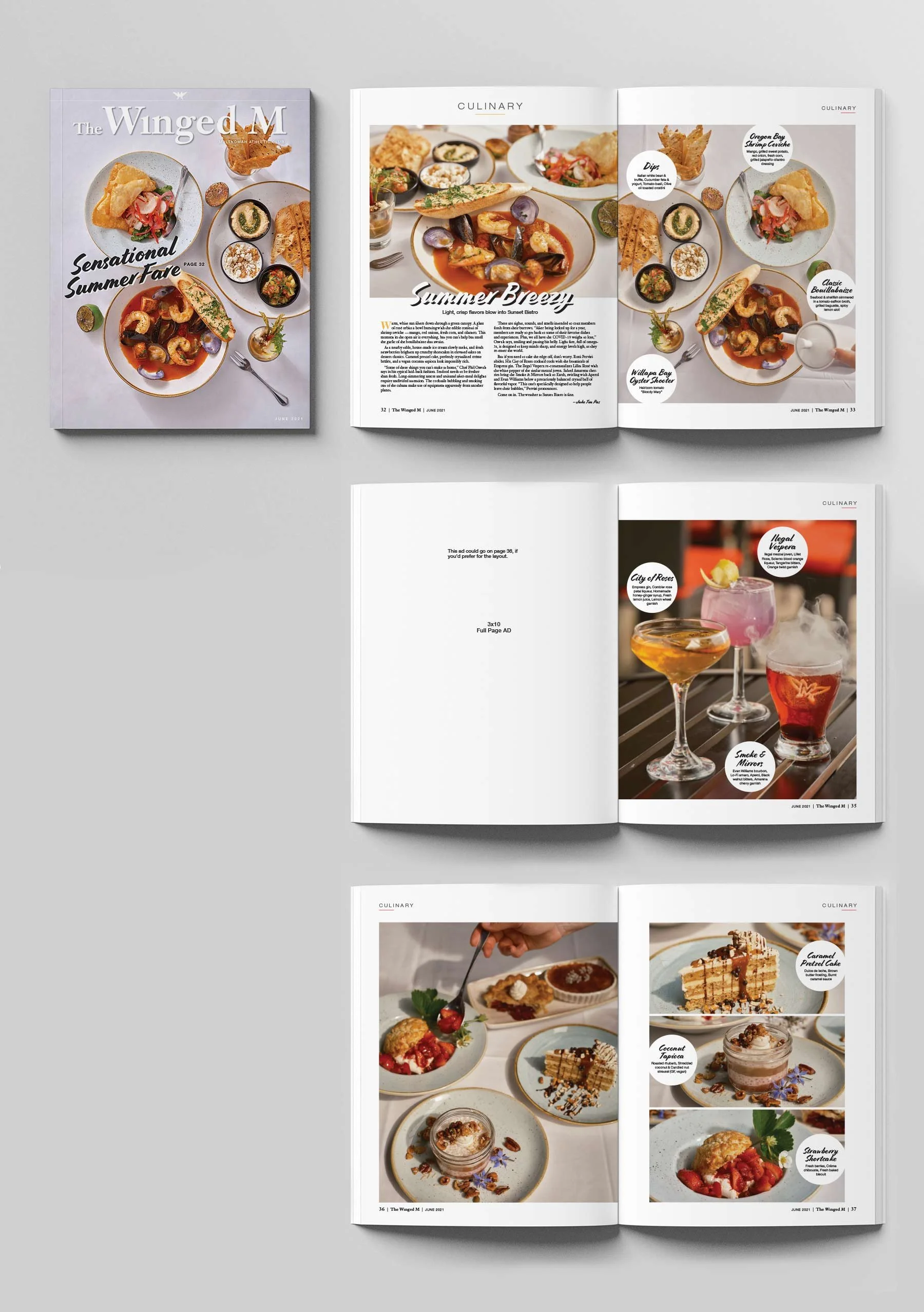For this feature on the seasonal summer menu in one of the Club's restaurants, I was the creative director who handled nearly all the things. Work includes: creative direction, art direction, photography, photoshoot styling, magazine layout design.