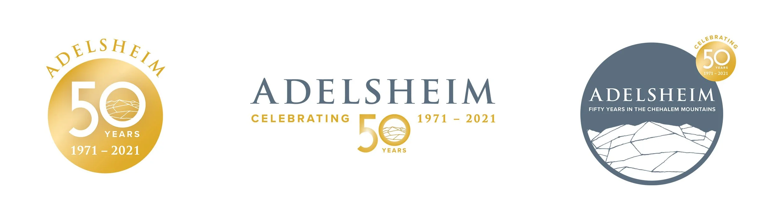 I modified the Adelsheim logo for their 50th anniversary. These were used in place of their normal logo throughout that year.
