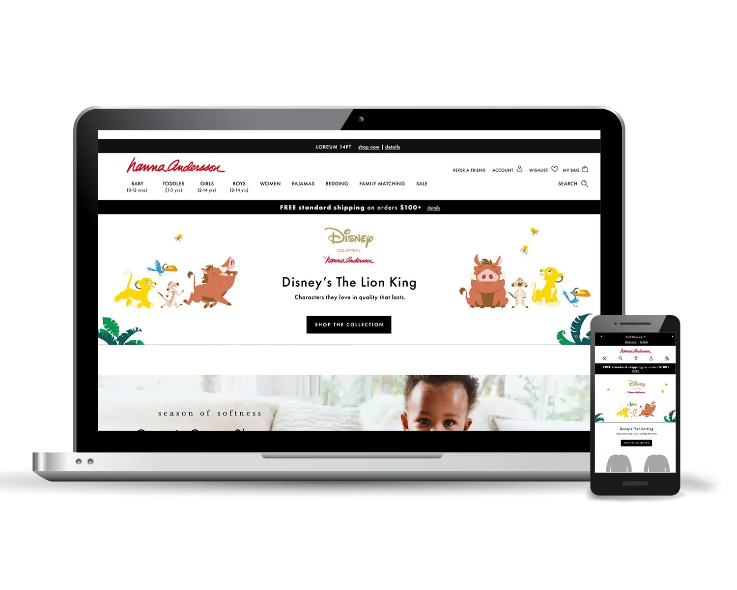 Baby homepage design for the duration of the Lion King promotion. Work includes: graphic design, asset selection.