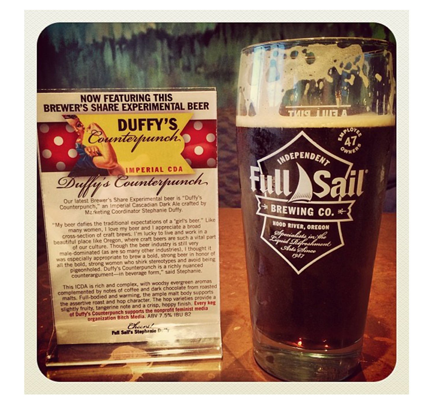 Tabletop sign and the beer itself at the Hood River launch event. Work includes: graphic design, copywriting, beer brewing, event planning and hosting.