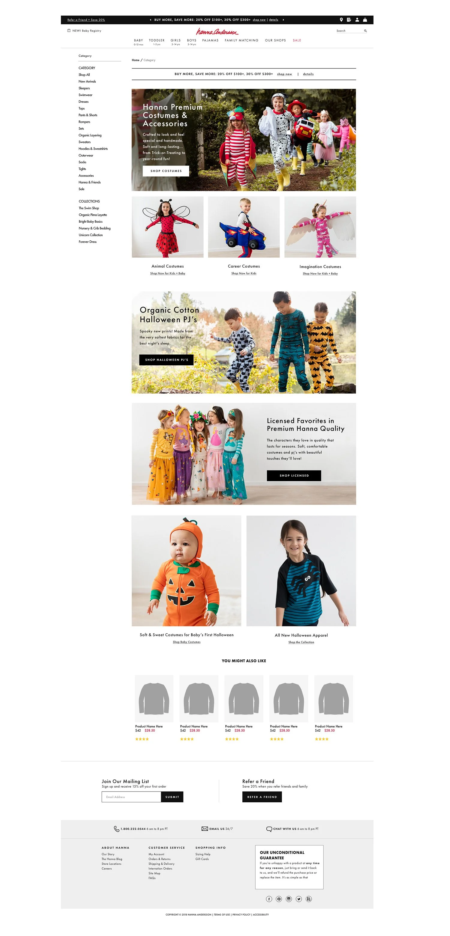 A collection landing page for the costume accessories collection landing page. Work includes: page design, graphic design, asset selection.