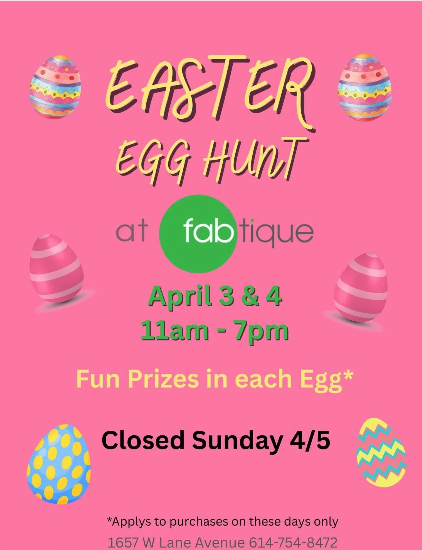 Shop today and tomorrow with some EGGcellent new clothes! 

Open 11-7 Friday + Saturday🥳
CLOSED Sunday 🐰