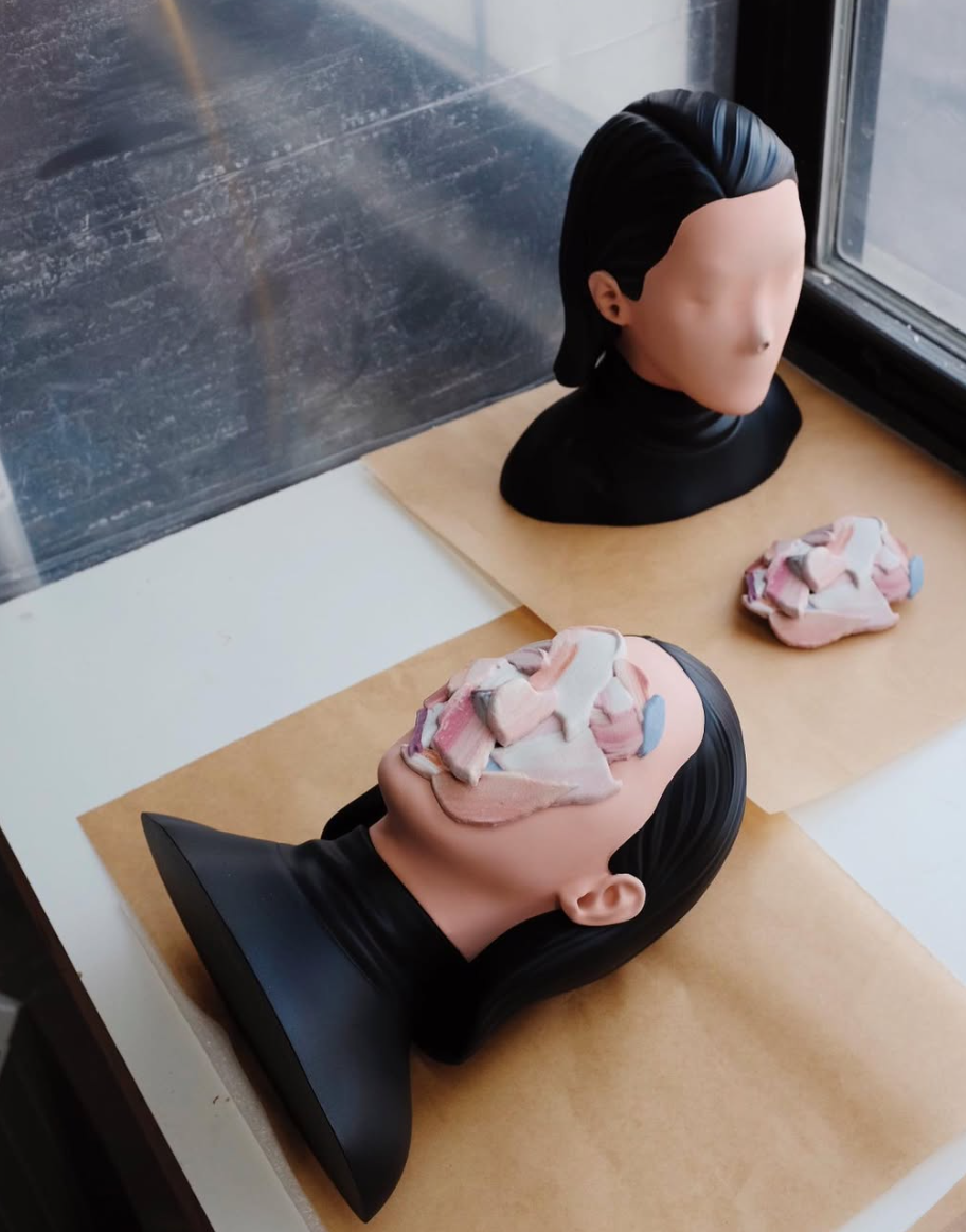 Precision Fit: Engineered tolerances allowed the full-color printed 'mask' to slot perfectly onto the cast resin bust.