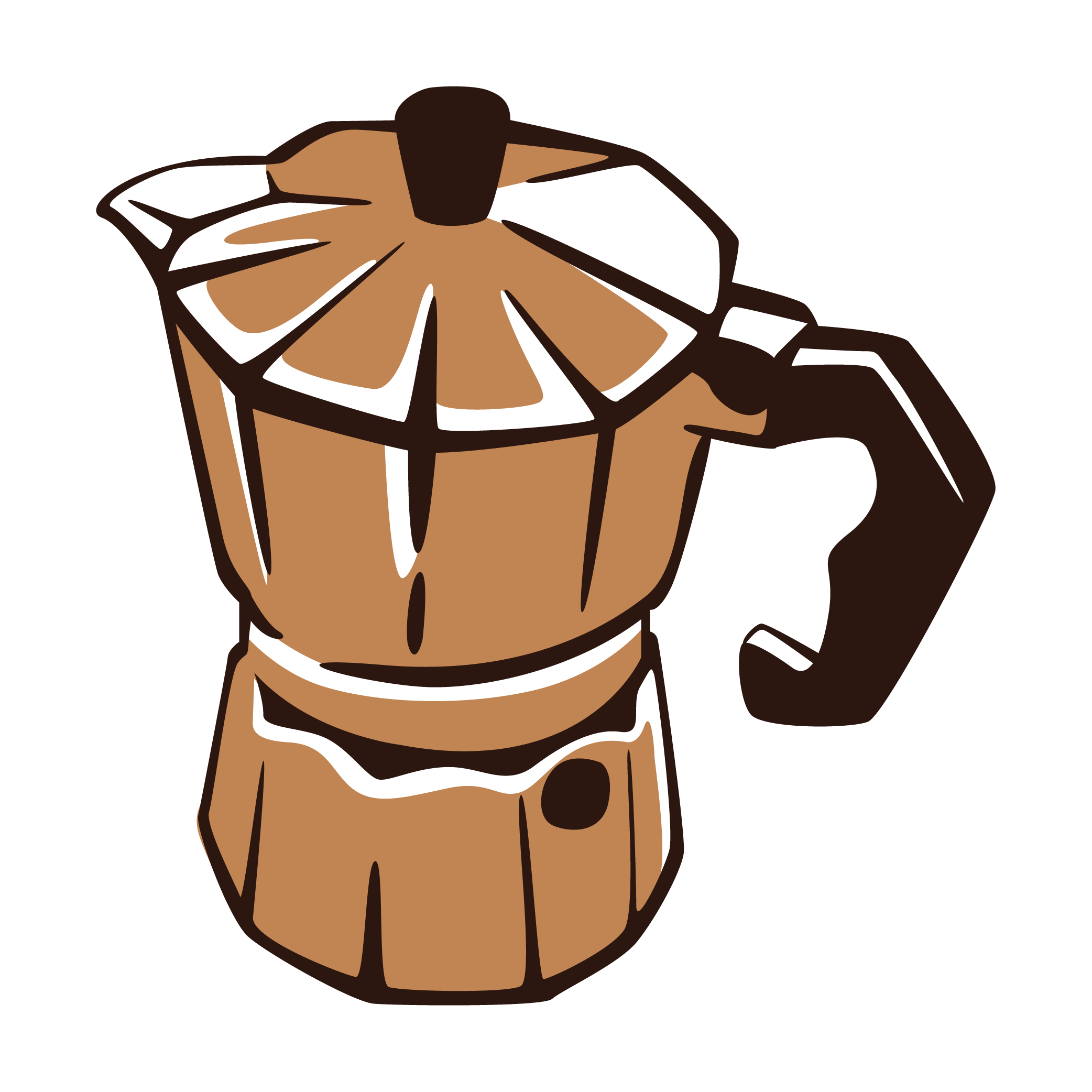 Digital illustration of a brown coffee mug with a handle, topped with a lemon slice and straw.