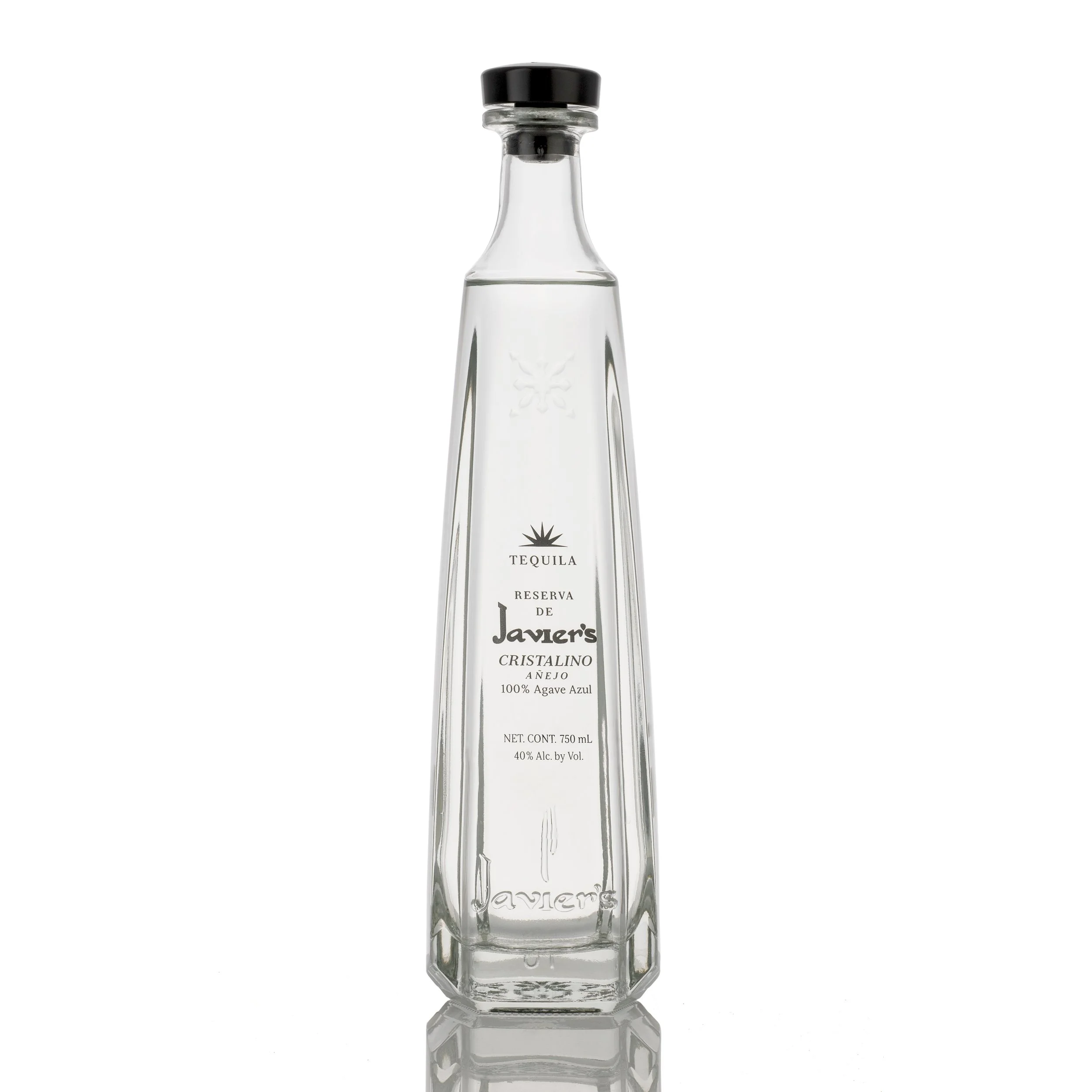 Javier’s Reserva de Cristalino Añejo Tequila bottle, 100% Agave Azul, 750 mL.