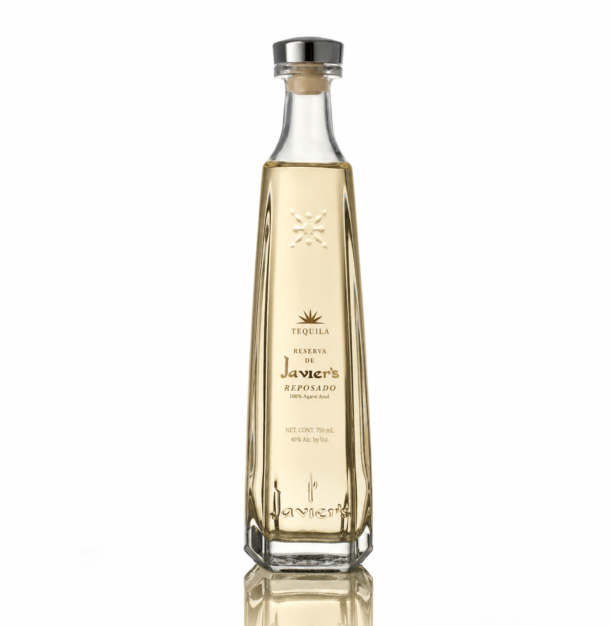 Javier’s Reserva de Reposado Tequila bottle, 100% Agave Azul, 750 mL.