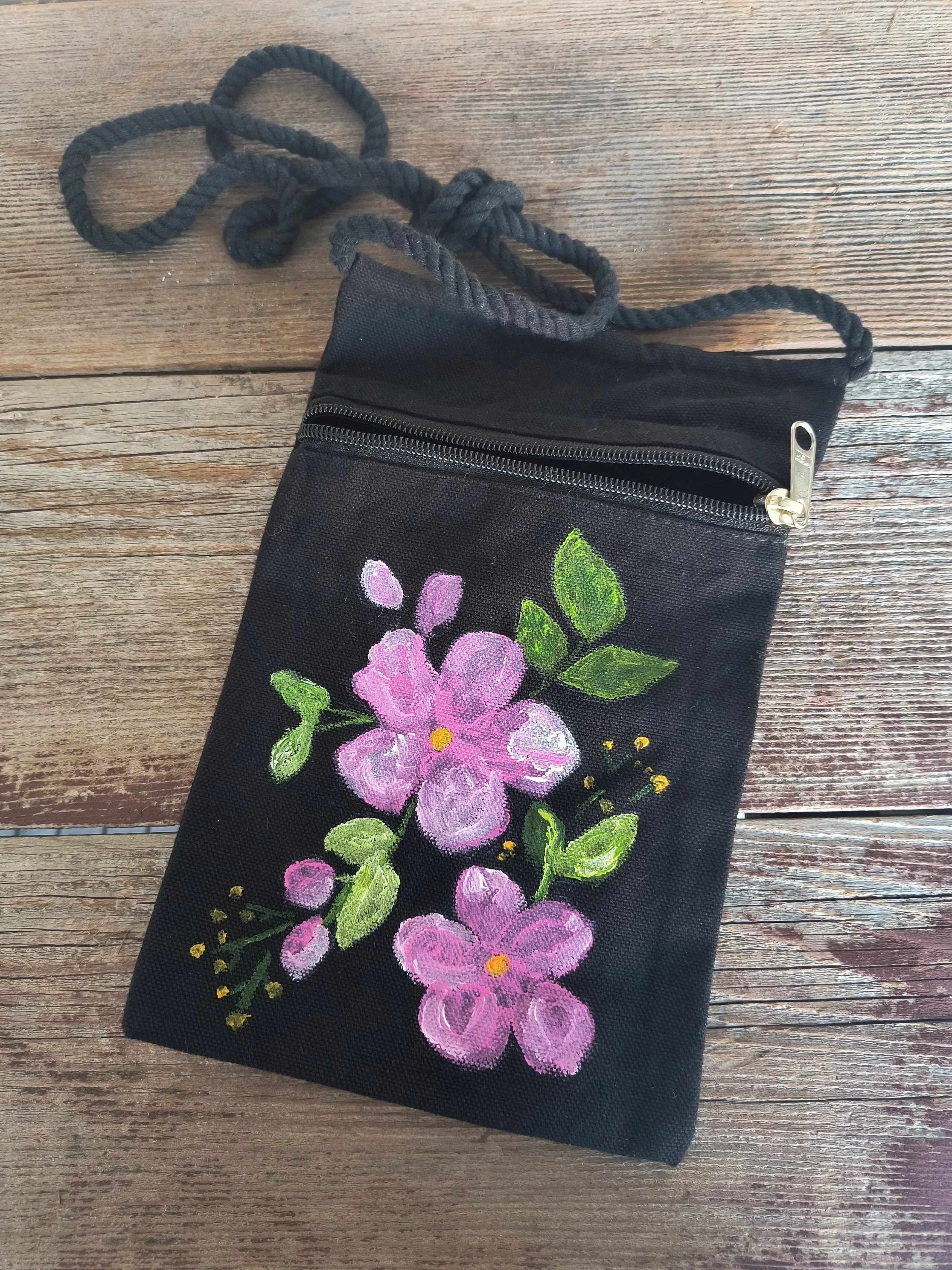 Pink Flowers bag (black)