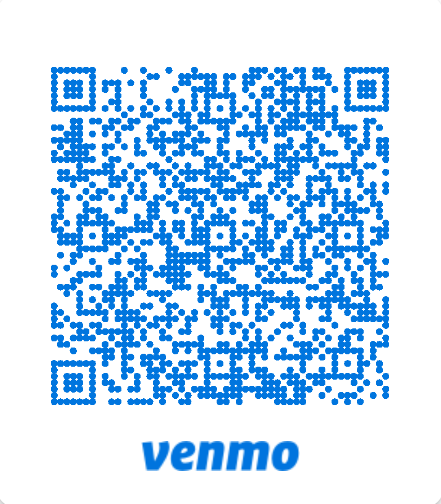 A blue Venmo QR code for digital payment on a white background.