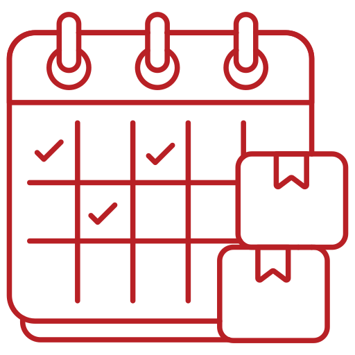 A stylized icon of a calendar with check marks on some dates and two pinned notes or tags attached.