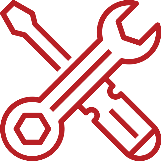 Icon of a wrench and screwdriver crossed over each other.