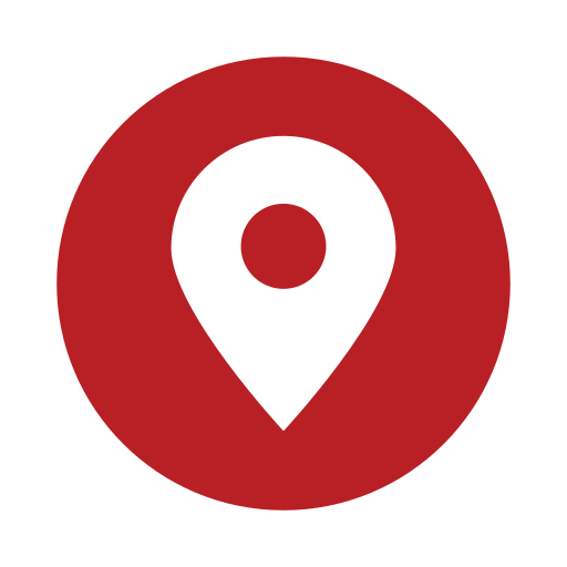 Red location pin icon inside a red circle