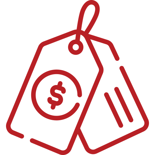 Red price tags with a dollar sign symbol.