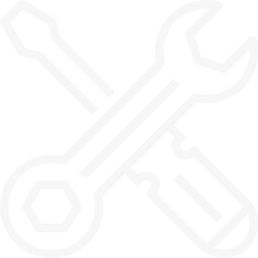 A wrench and a screwdriver crossed over each other in a monochrome icon style.