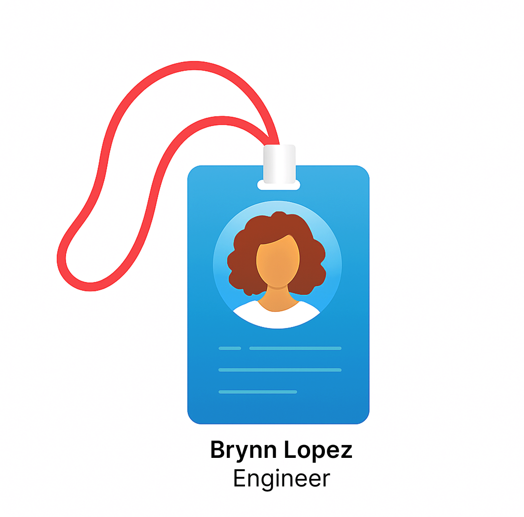an ID badge showing a woman engineer
