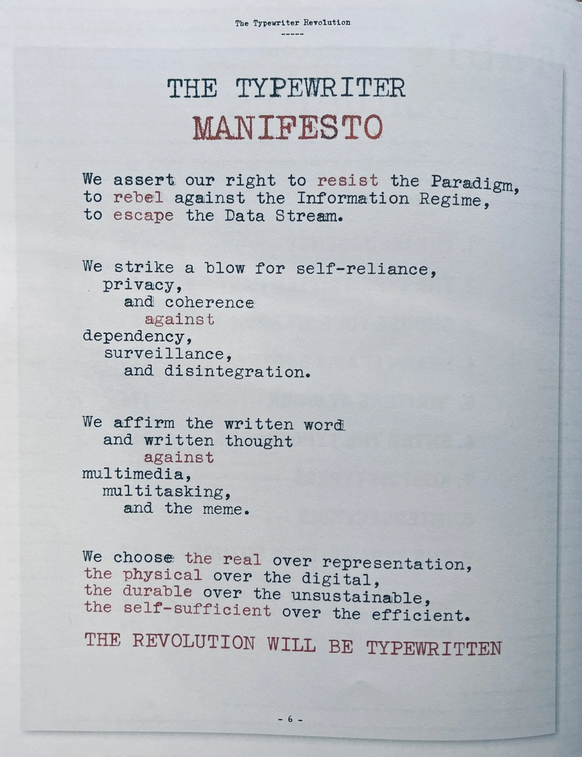 TYPEWRITER REVOLUTION MANIFESTO