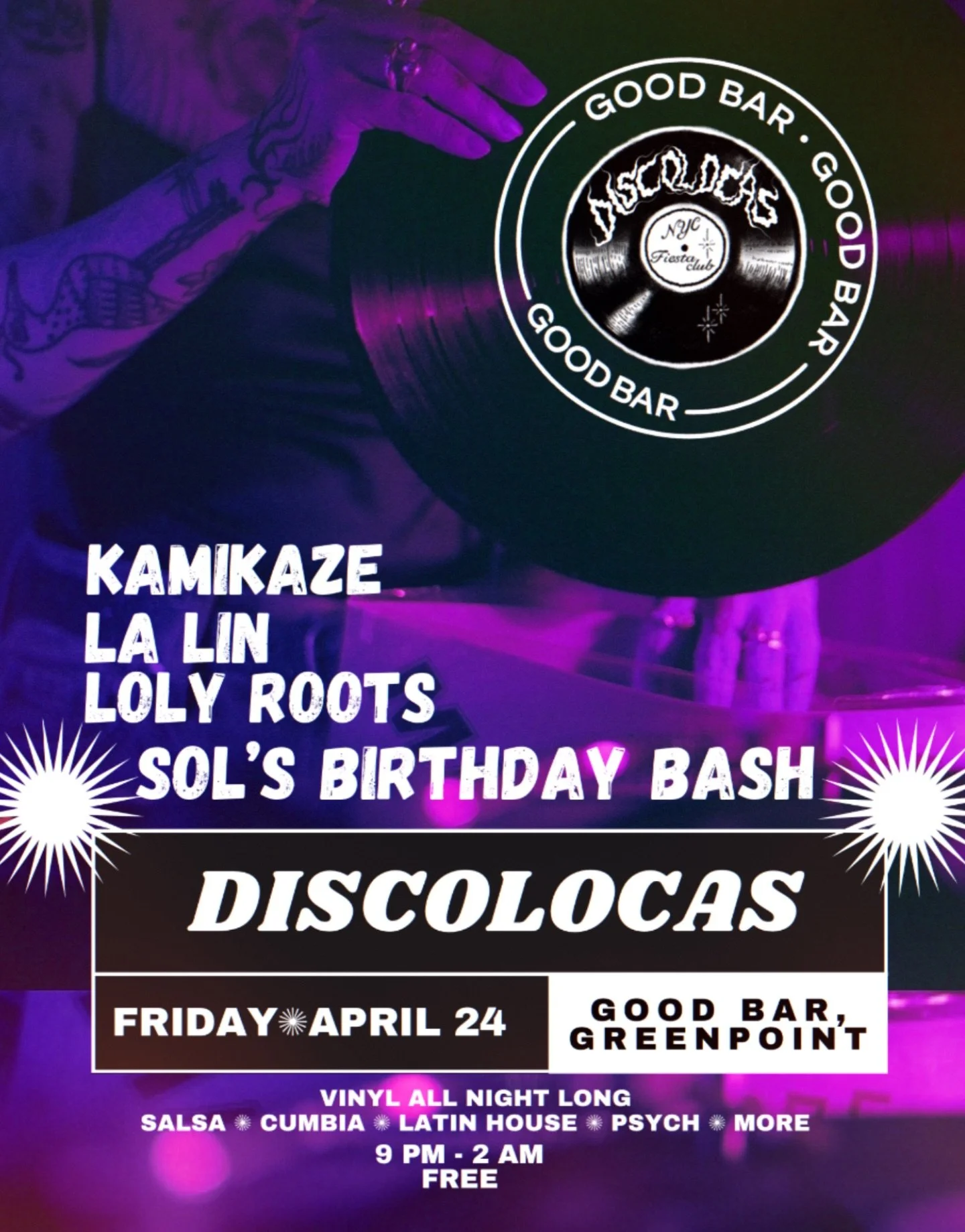 We are back to our residency at @goodbarbk this Friday, April 24th💥 This time we are sharing decks with @its_kamikaz3_ and a special DJ set by @sol_aramendi_vinylsun who is gonna be celebrating her birthday with us! 🌞🎁🎂❤️ Come to say hi and dance