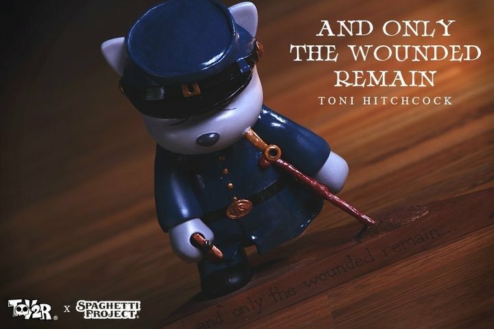 Vinyl toy customization depicting a Union soldier after the war with a missing leg, smoking a pipe