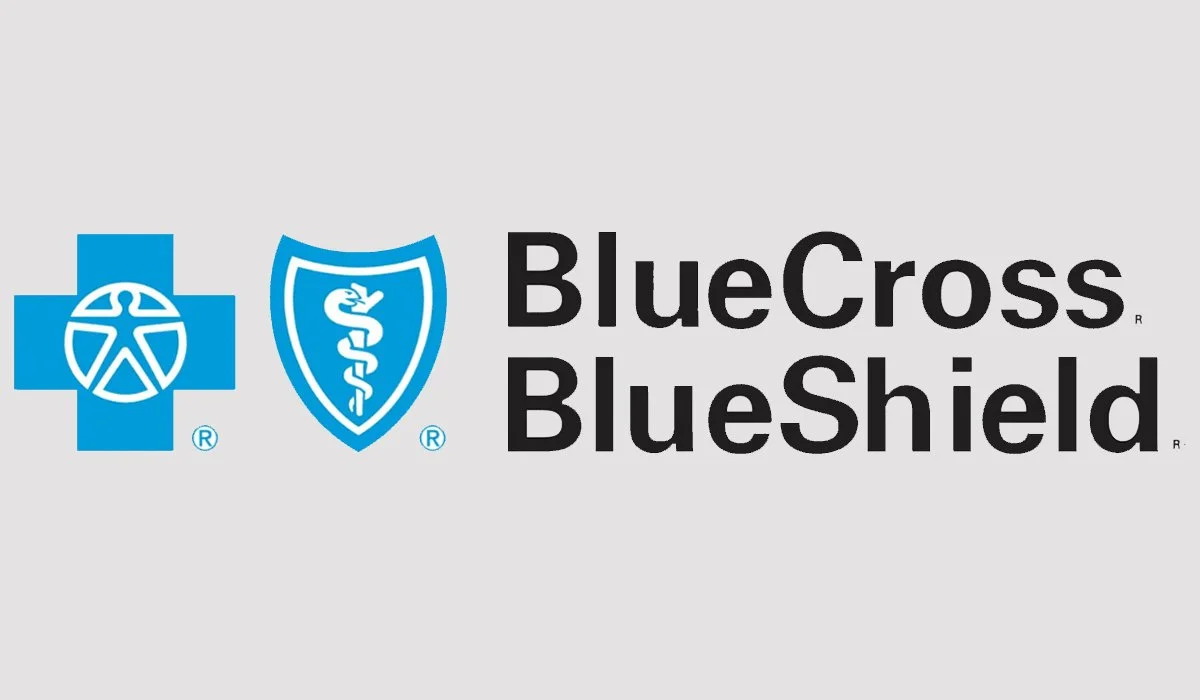 Logos of BlueCross and BlueShield with the text 'BlueCross BlueShield' beside them, on a gray background.