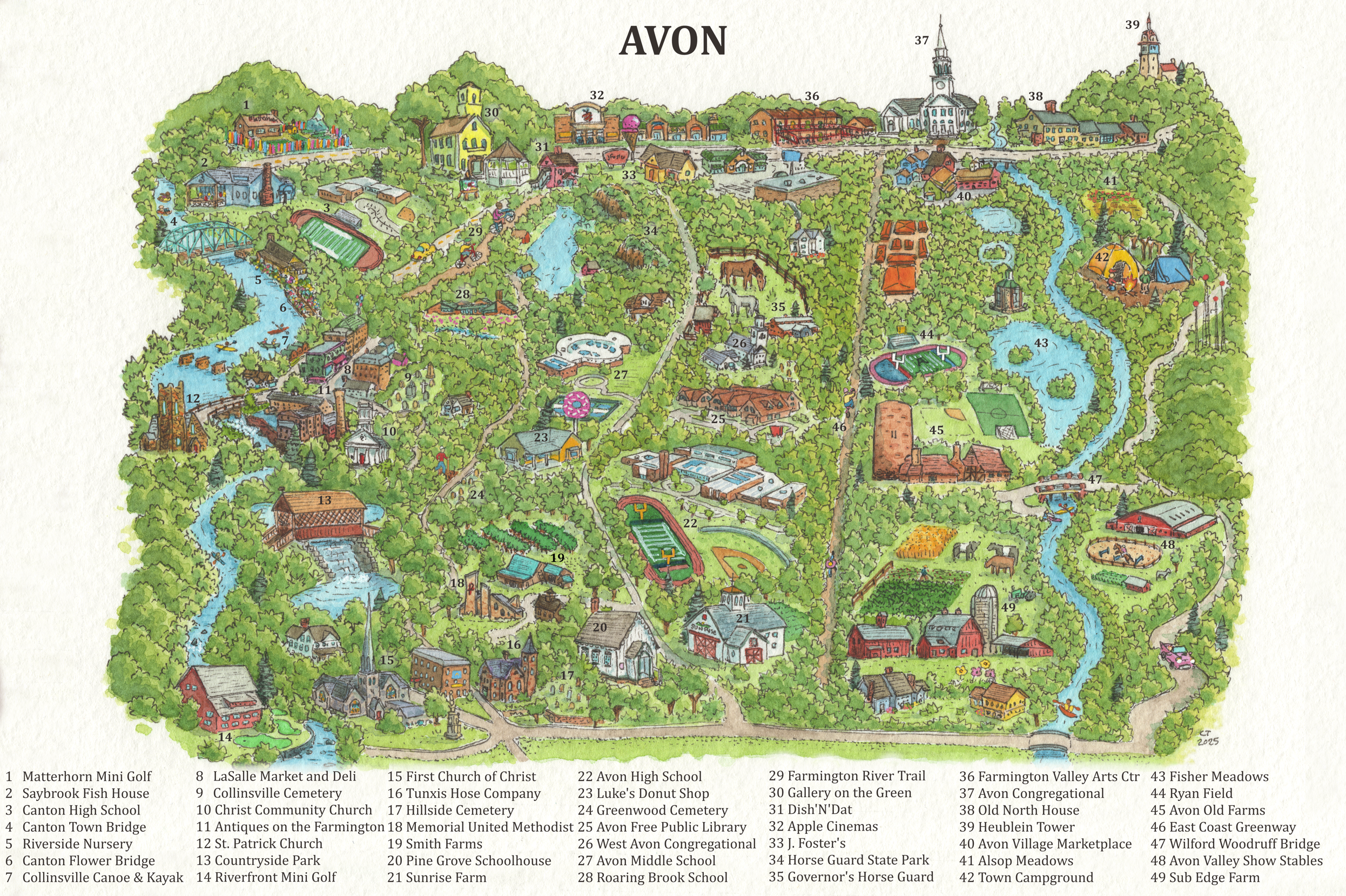 Map of Avon, CT (Print, 5"x7", with 8"x10" matte)
