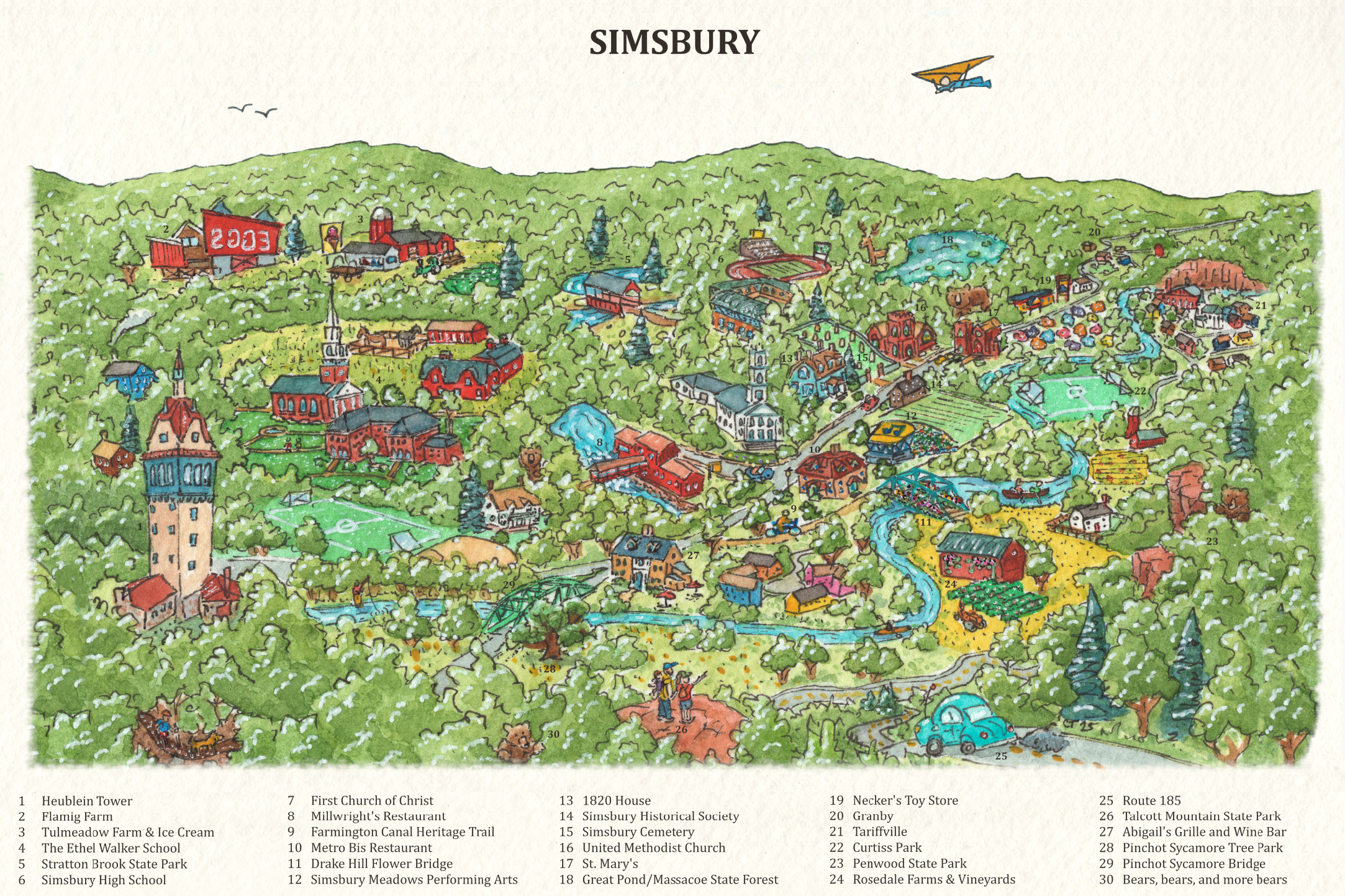 Poster Map of Simsbury, CT (Poster, 12"x18")