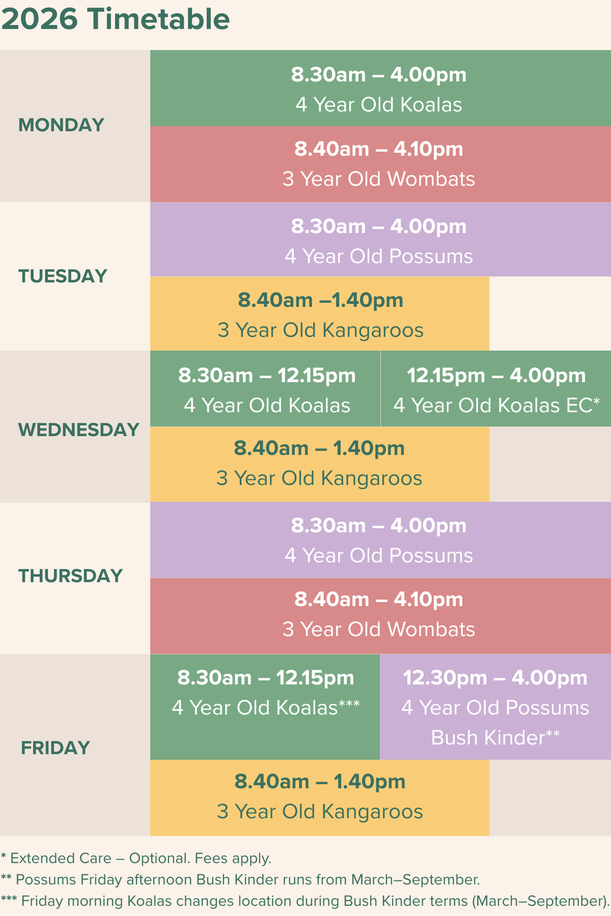 2026 Timetable