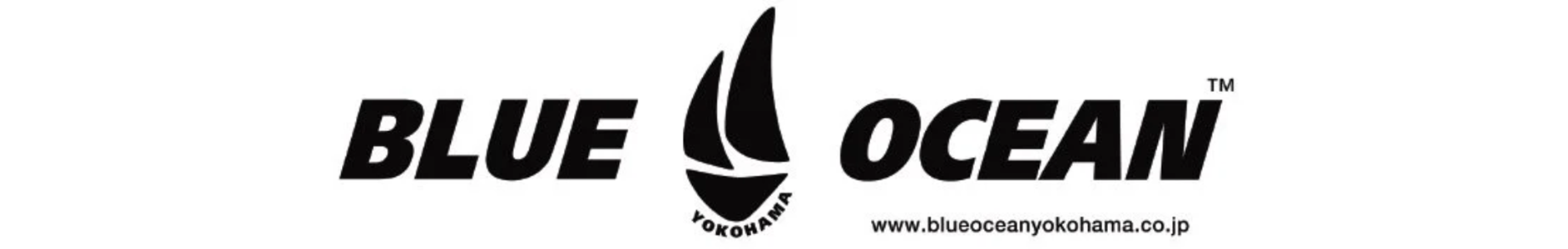 Japan Blue Ocean Yokohama with sailboat icon and website URL