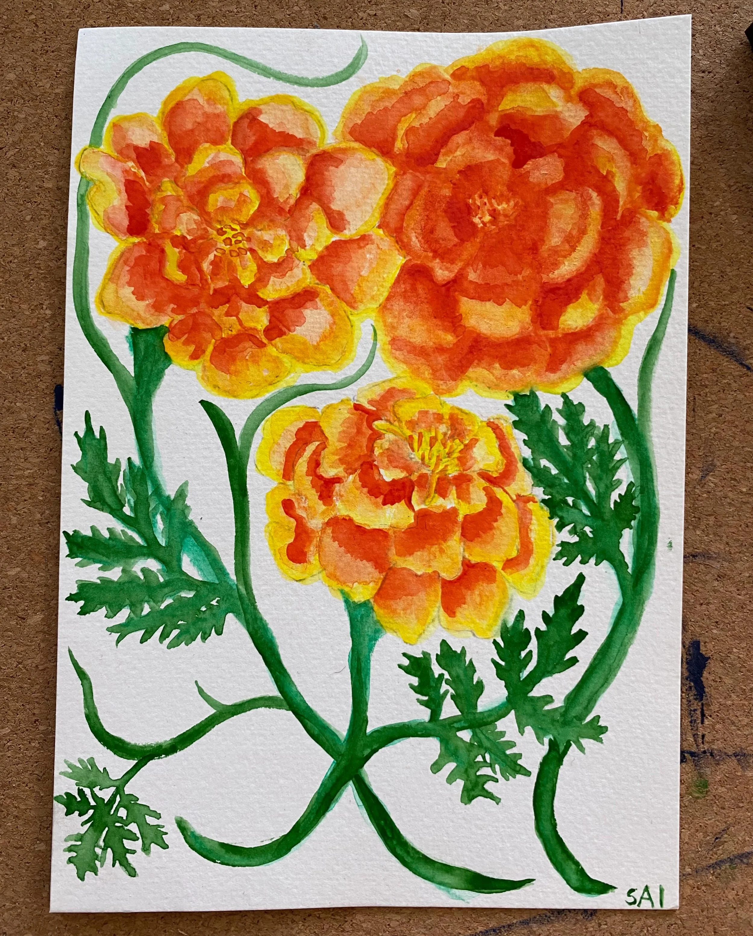 Three little marigolds! They&rsquo;re the birth flower of October which I&rsquo;m incredibly jealous of 🌼