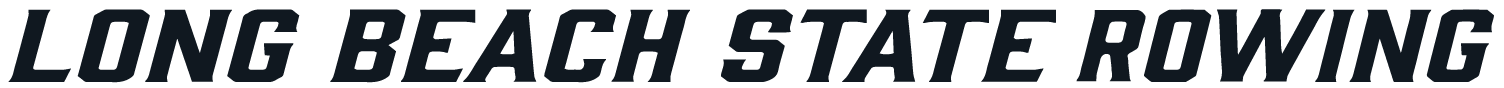 Close-up of a black sports jersey with 'LONG BEACH STATE ROWING' printed in bold letters.