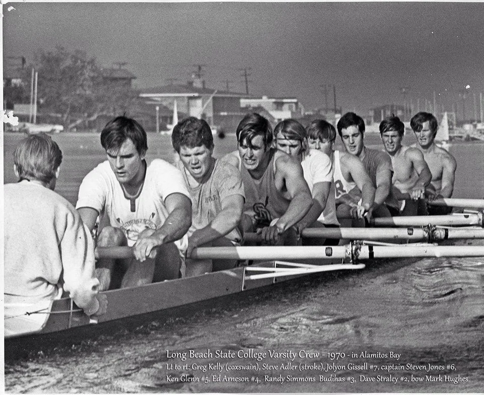 Long Beach State College varsity crew in Alamitos Bay.