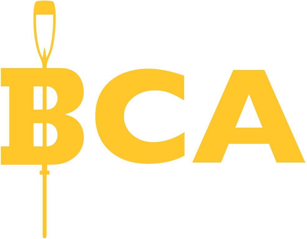 Logo with the acronym 'BCA' in bold yellow letters, featuring a syringe integrated into the letter 'B'.