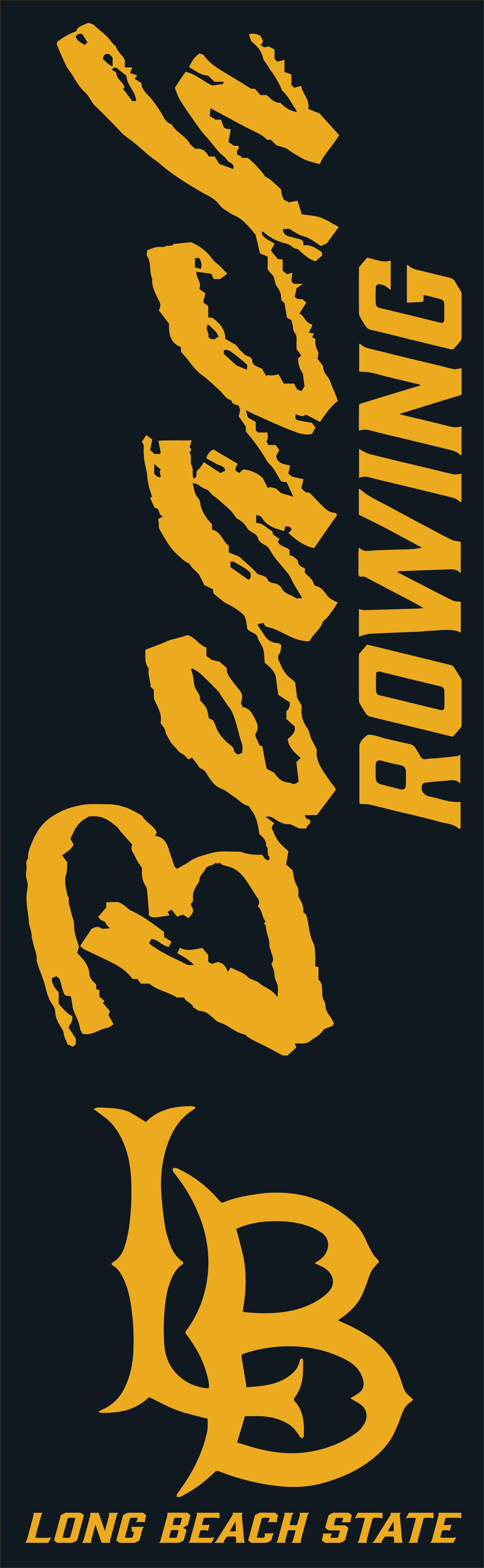 Black banner with large gold stylized text: "SB" and "LONG BEACH STATE," with a smaller "SB" logo and the words "BOBCATS" to the left of the "LONG BEACH STATE" text.