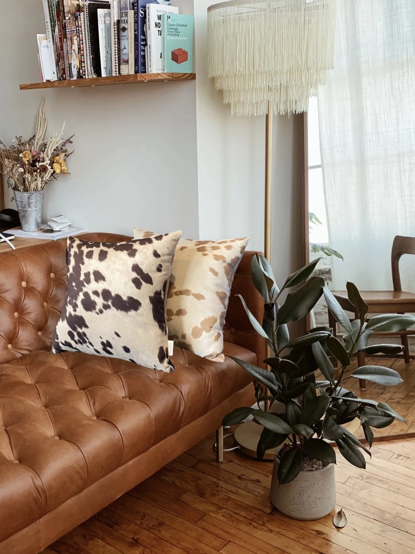 Reversible Cow Print Pillow (Mocha/Beige)
