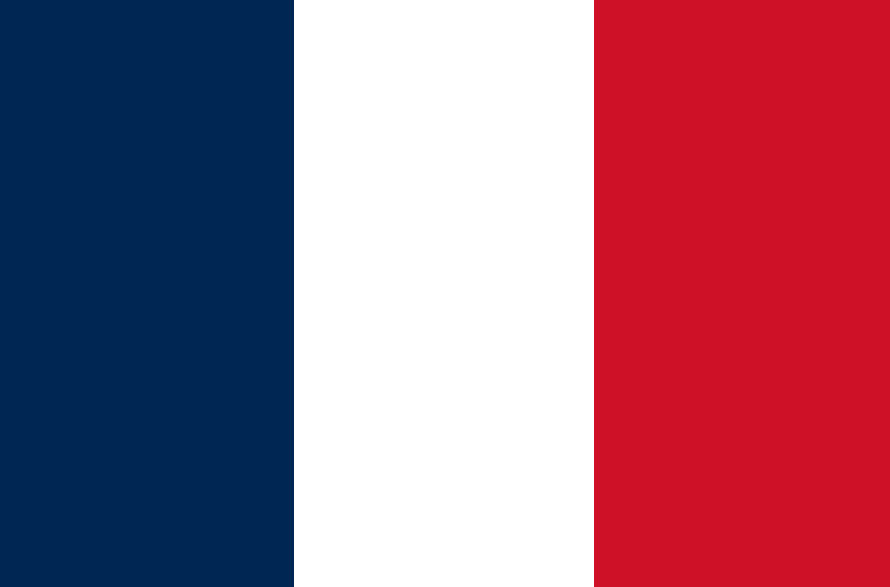 Drapeau français avec bandes verticales bleue, blanche et rouge.