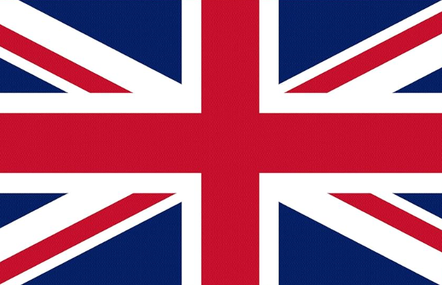 Drapeau du Royaume-Uni avec des couleurs rouge, blanc et bleu.