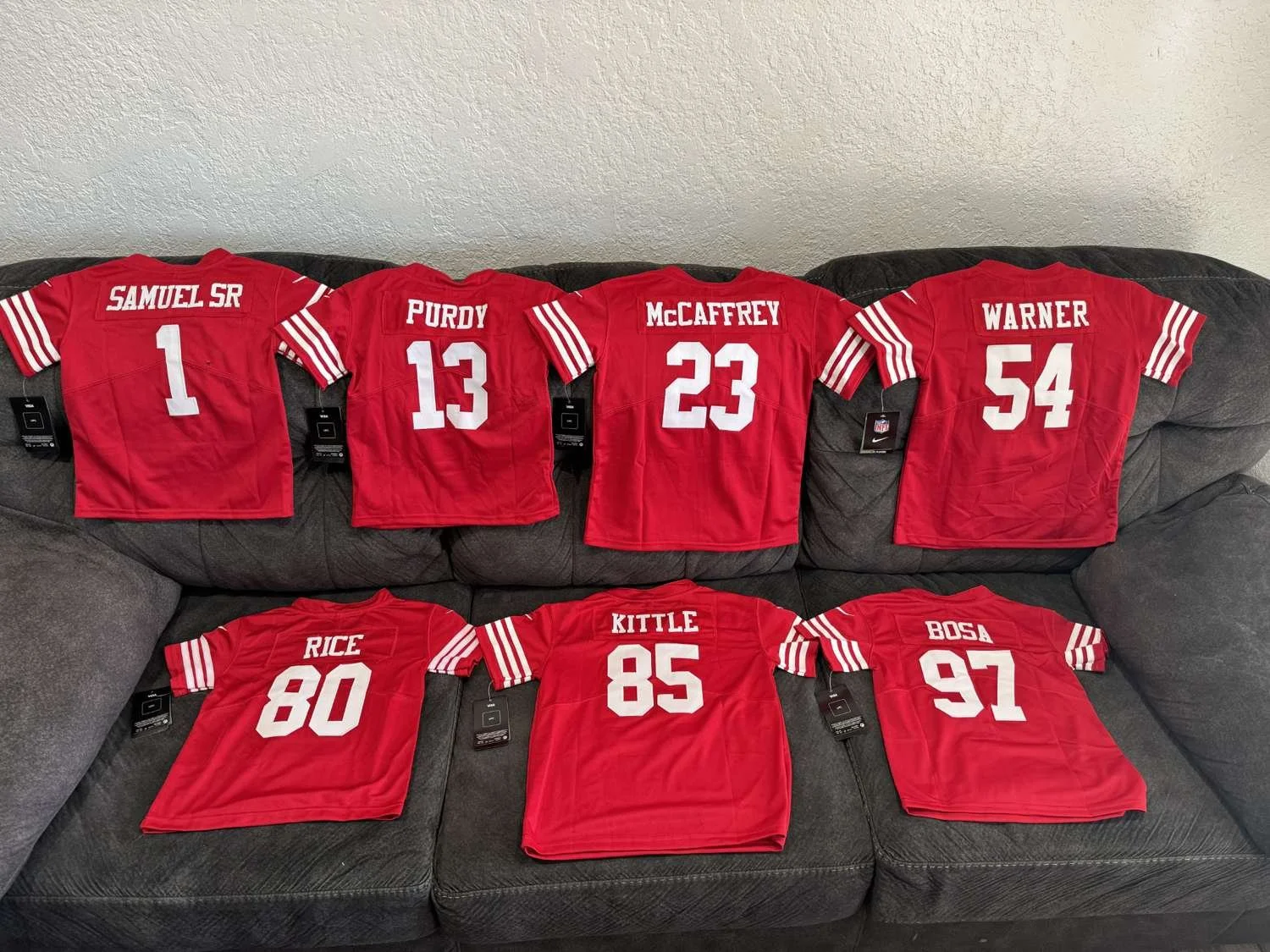 49ers toddlers jerseys 

2/3T, 4/5T, 6/7T