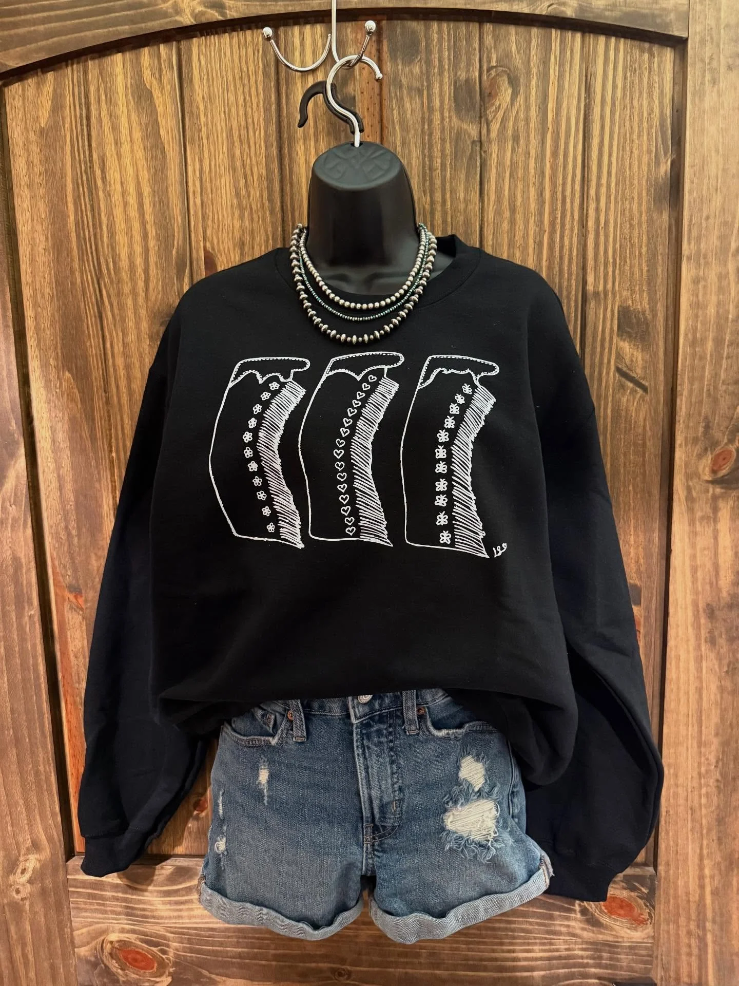 Chaps design:

Black sweatshirt 
Printed on
Gildan Heavy Blend

Sizes: S-XL
$35

2X &amp; 3X
$39

Add $7 for shipping or you can pick up in Ramona, OK
