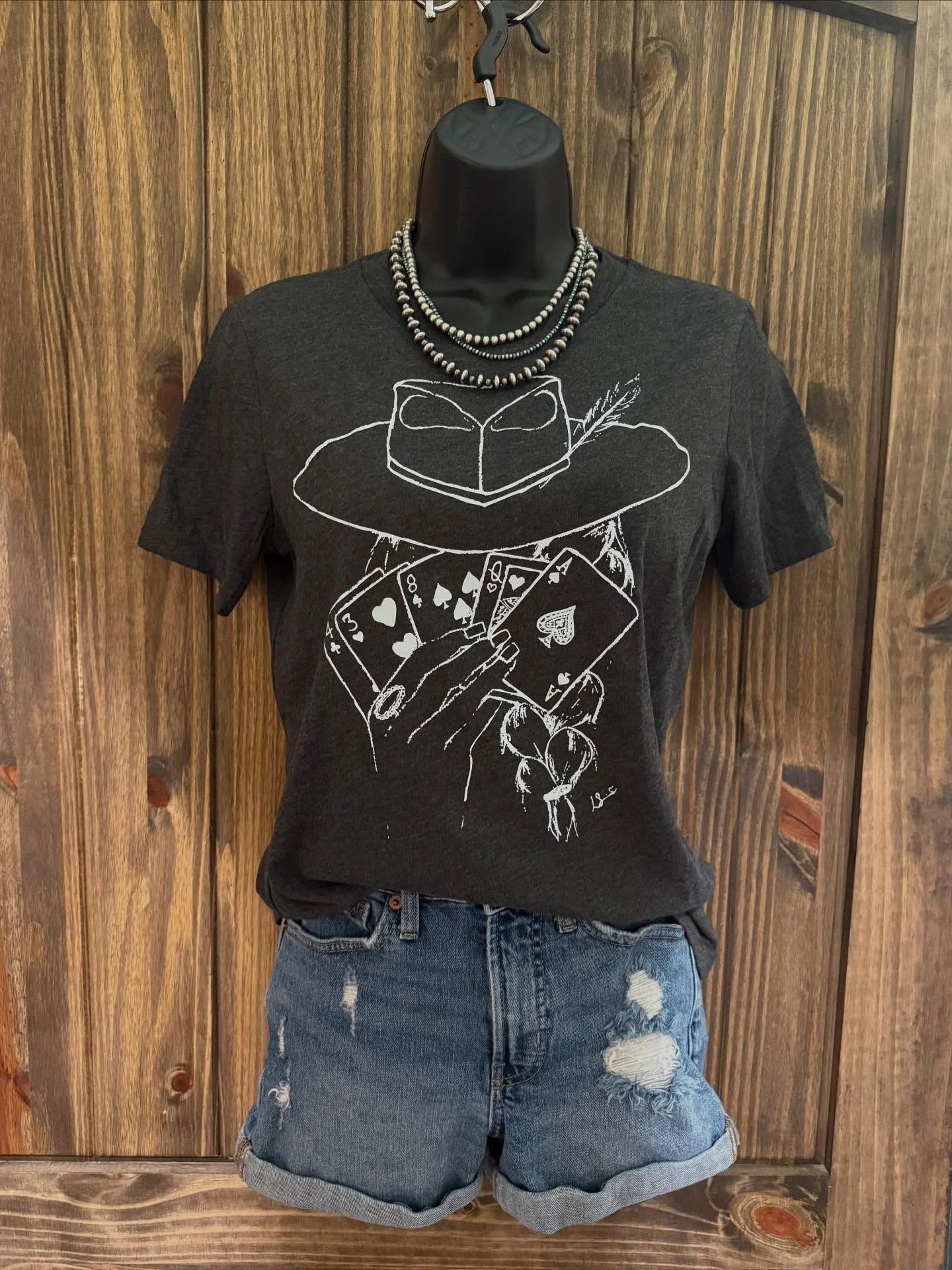 Cowgirl with cards:

Printed on heather grey Women&rsquo;s Bella canvas

Sizes: S-XL
$25

2X &amp; 3X
$29

Add $6 for shipping or you can pick up in Ramona, OK