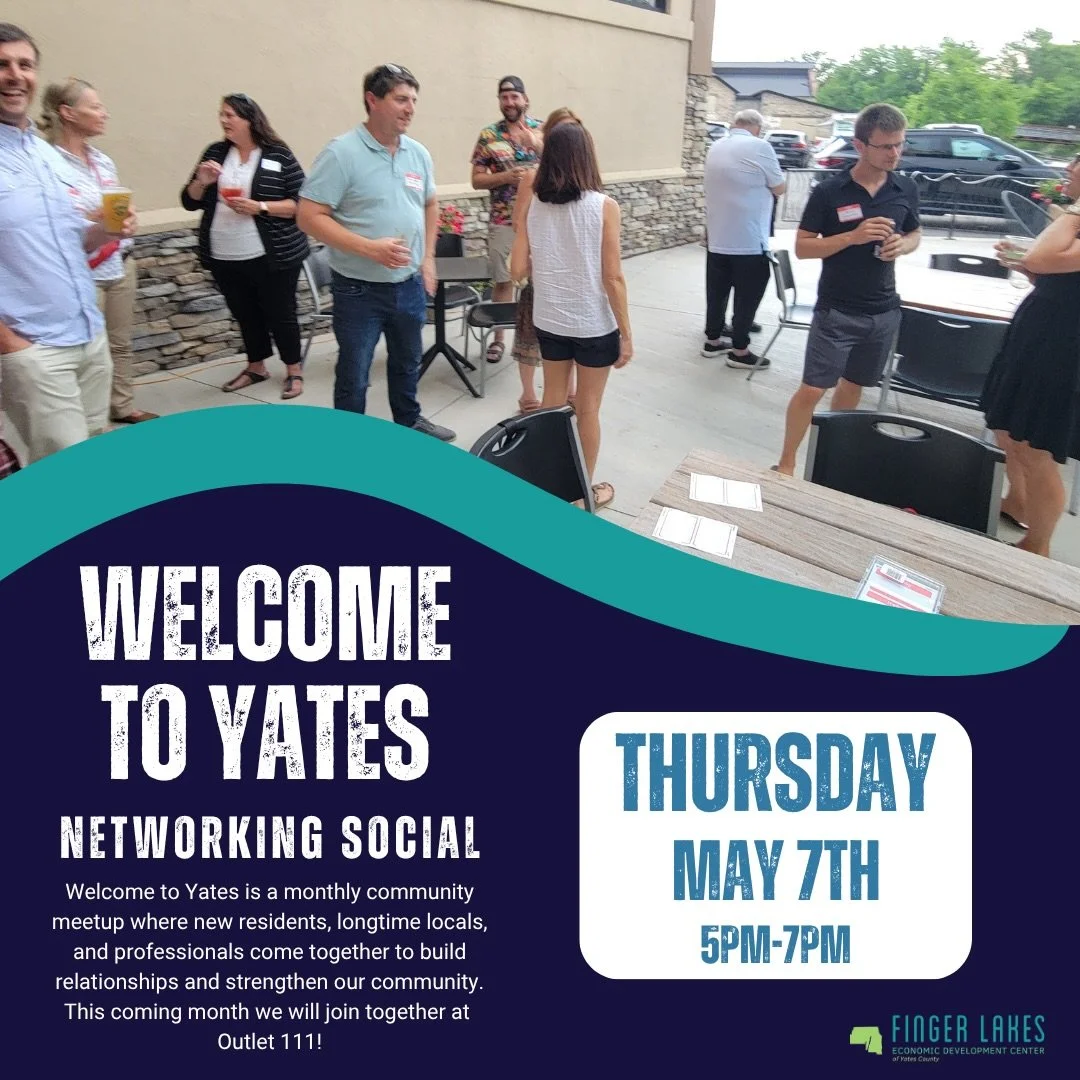 NEXT WEEK, we will be having our next Welcome to Yates Networking Social! Set a reminder and join us at @outlet_111_ on Thursday to make some meaningful connections. 😁

#welcometoyates #yatescounty #fingerlakesedc