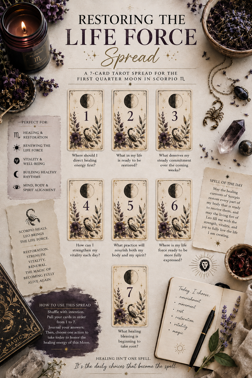 Restoring the Life Force First Quarter Moon in Scorpio Spread