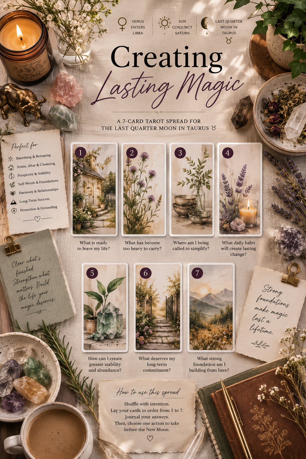 Creating Lasting Magic - Last Quarter Moon Taurus Tarot Spread