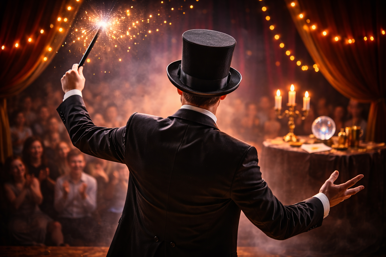 Wie entsteht eine professionelle Zaubershow in Nürnberg? Ein Blick hinter die Kulissen von Bühne, Präsentation und Publikum. Jetzt unverbindlich anfragen!