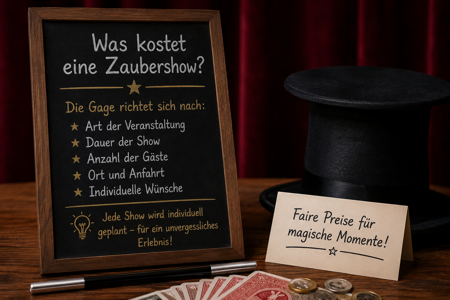 Was kostet ein Zauberer in Nürnberg? Erfahren Sie, welche Faktoren den Preis beeinflussen und finden Sie die passende Zaubershow für Ihr Event. Jetzt unverbindlich anfragen!