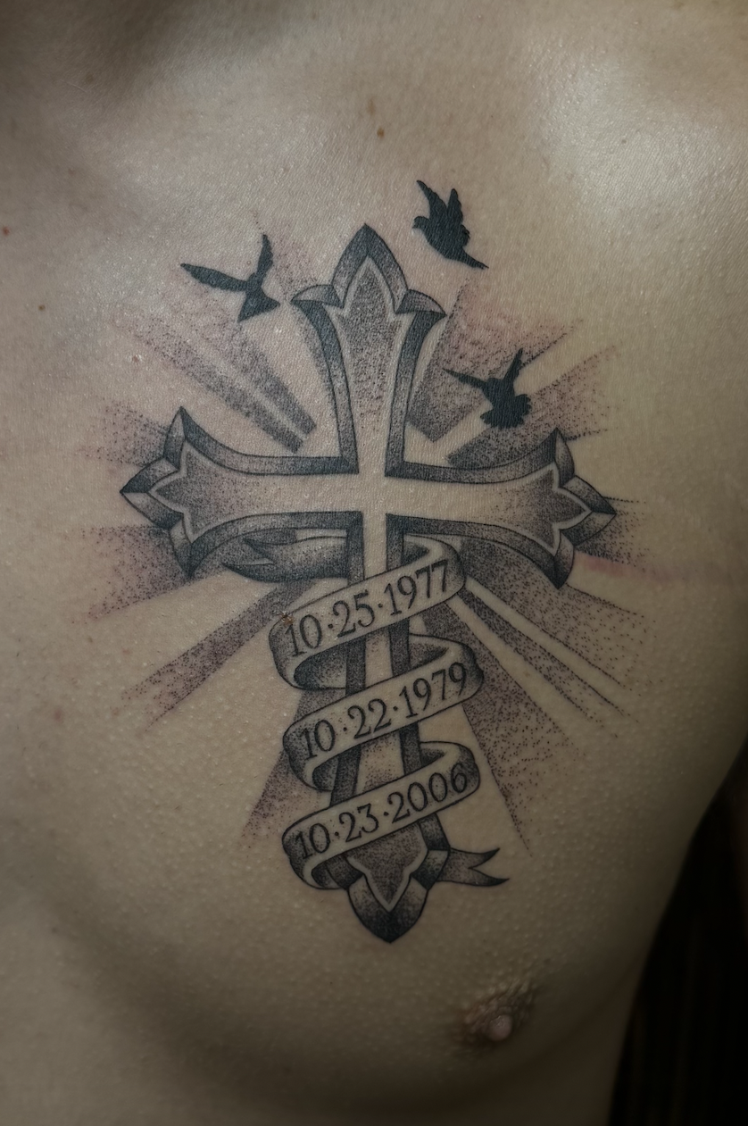 Fineline stippled cross