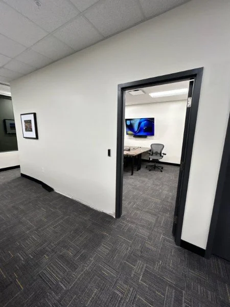 painted white office with black trim