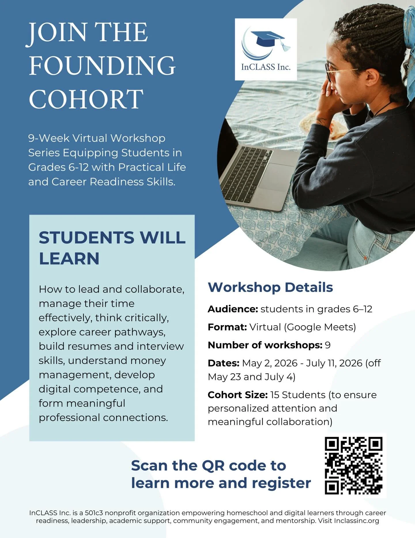 Calling all Treasure Coast Parents 📣

InCLASS Inc. is teaching a FREE virtual workshop series for teens, starting May 2.

Register today on our website 🩵