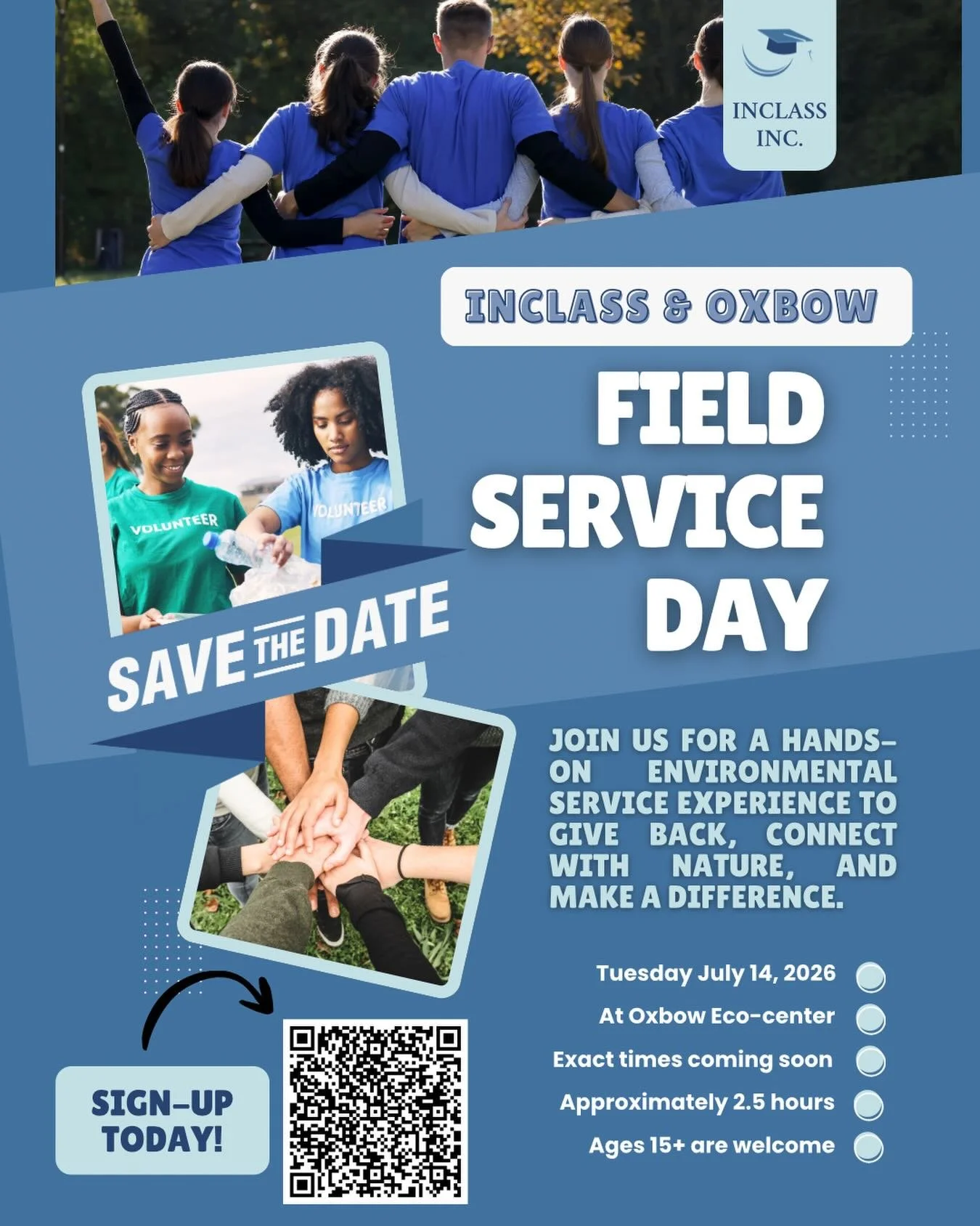 SAVE THE DATE: InCLASS x Oxbow Field Service Day 🌿

We&rsquo;re excited to introduce the very first event under our service program &mdash; a hands-on environmental service experience designed for teens and families who want to give back, connect, a