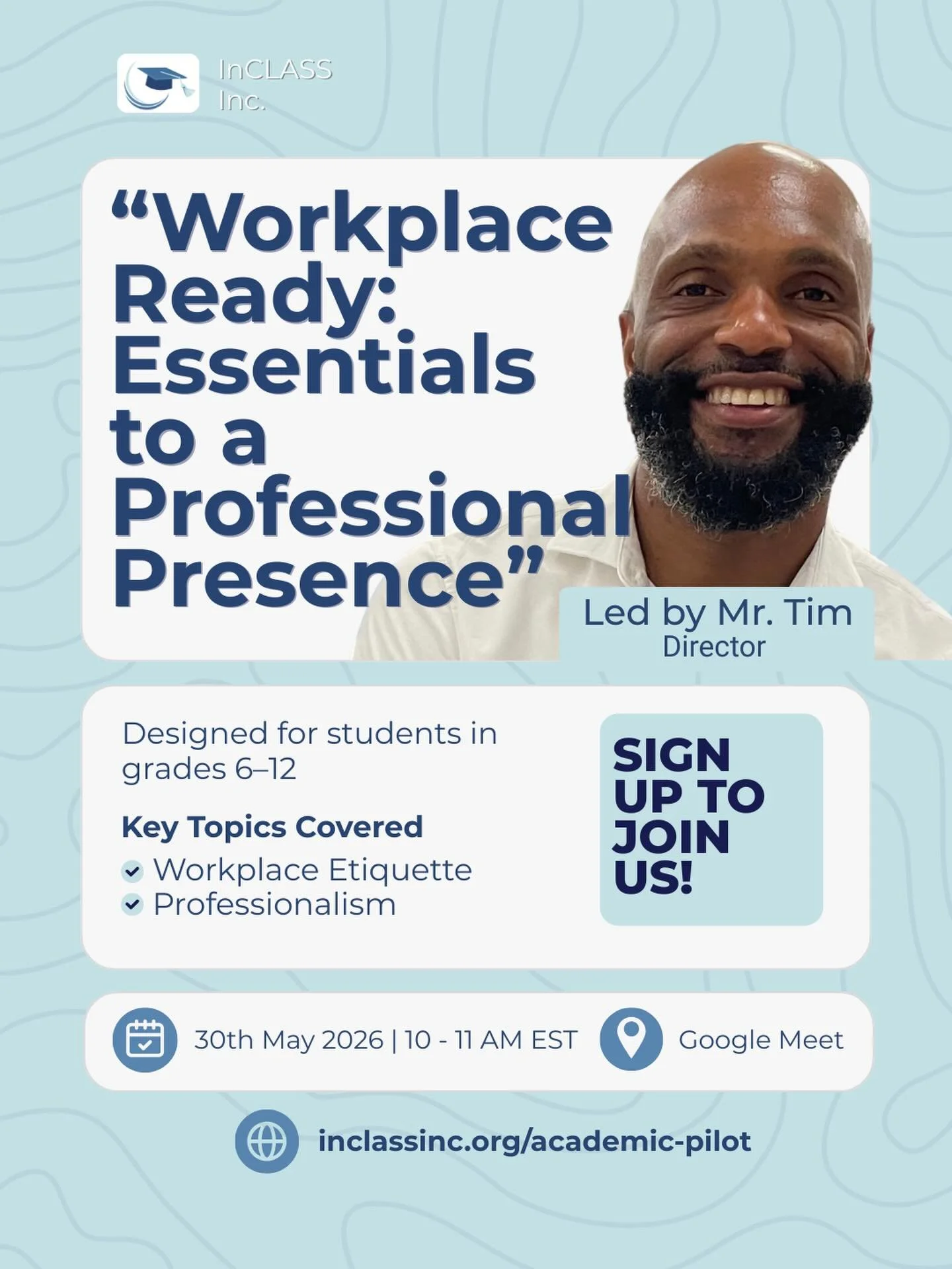 📣 NEXT SATURDAY!!

It&rsquo;s not too late to sign up. Register on our website to attend this virtual session.

No class this Saturday. Enjoy your Memorial Day weekend 🩵
