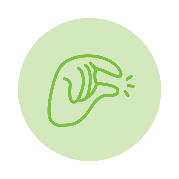 Illustration of a hand watering a plant, depicted with simple line art inside a green circle.