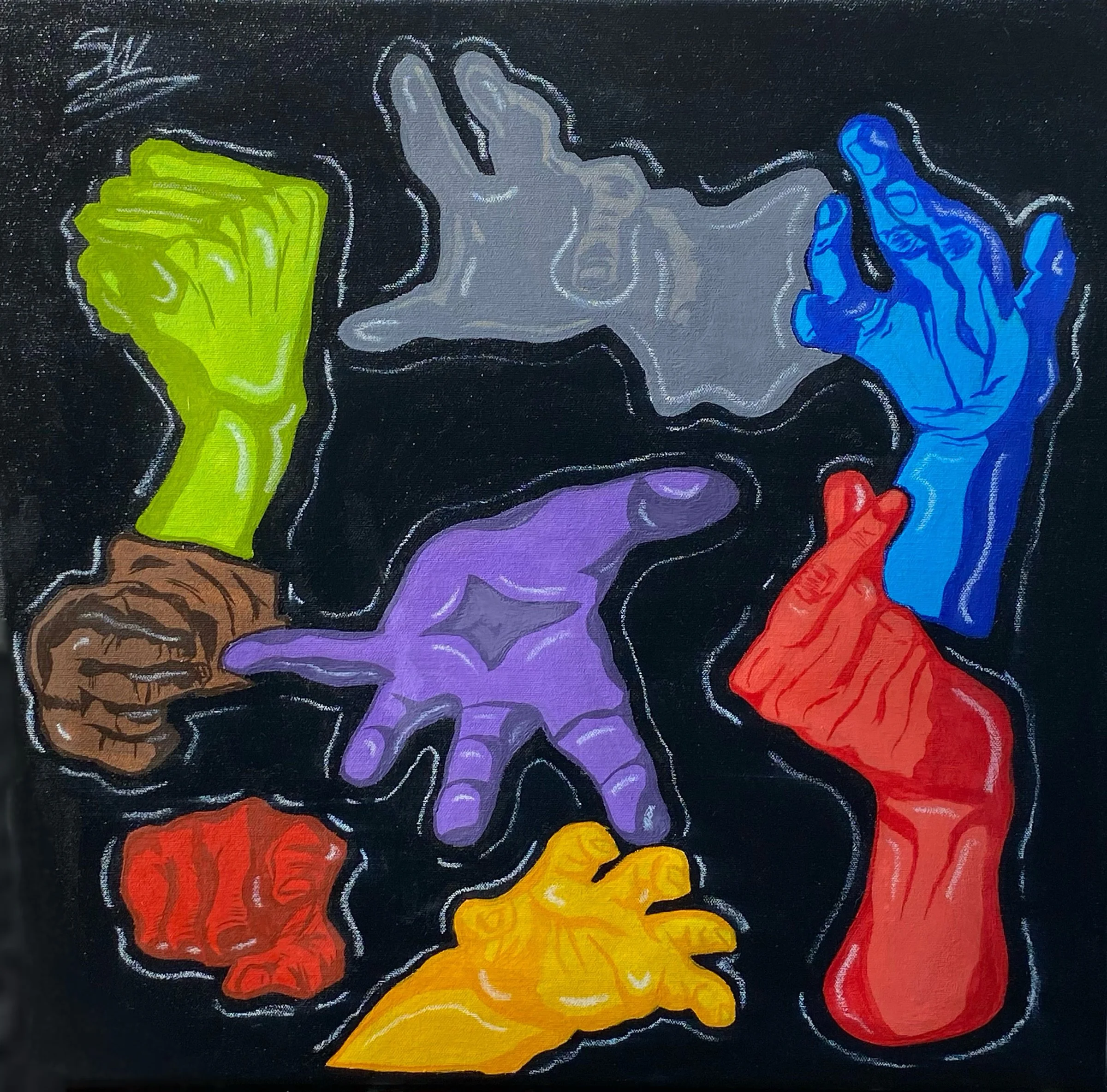 "Hands", Gouache and Oil Pastel, 2024