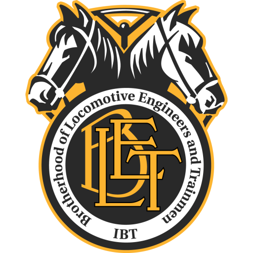 Logo featuring two horse heads with a circular emblem in the center that reads "Brookhaven Borough of Locomotive Engineers and Trainmen" and "IBT"